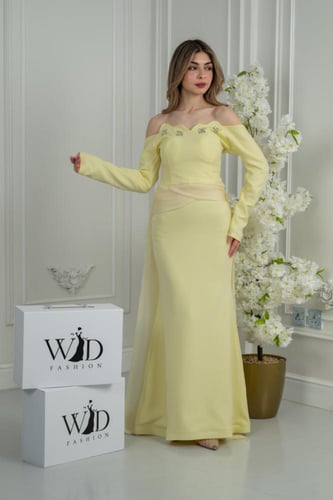 فستان السهرة باللون الليموني الفريد