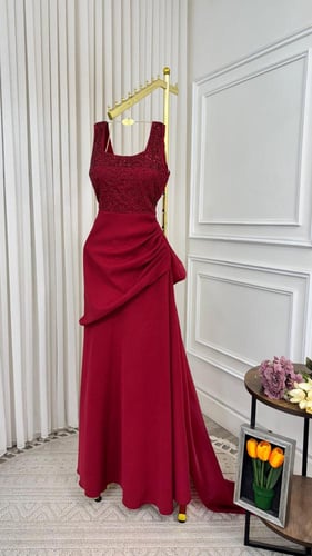 فستان سهرة فاخر ثلاث الوان وردي - اصفر - برغندي