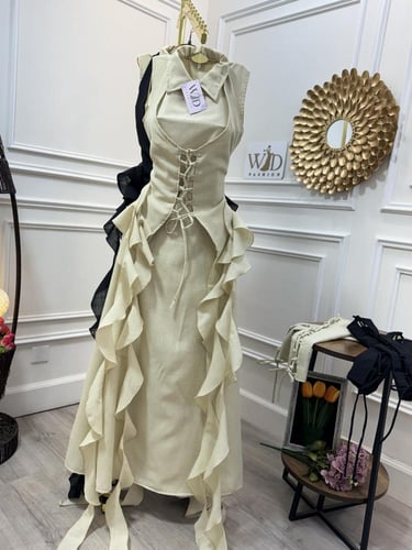 فستان الموسم لونين اسود - بيج