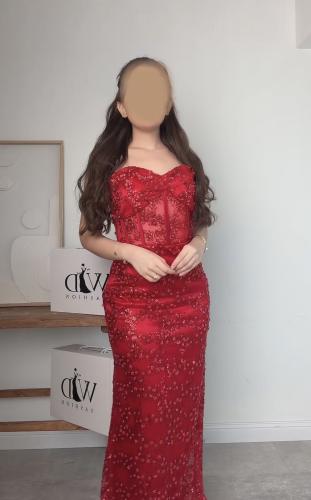 فستان سهره احمر اكمام منفصله