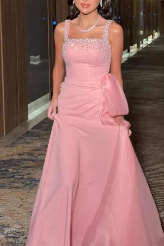 فستان سهرة فاخر ثلاث الوان وردي - اصفر - برغندي