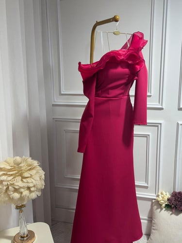 فستان اربع الوان موف غامق + احمر فخم + فوشي + عودي