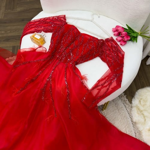 فستان احمر كلوش دبل