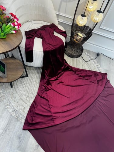 فستان مخمل لونين عودي و موف