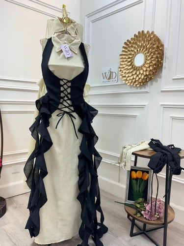 فستان الموسم لونين اسود - بيج