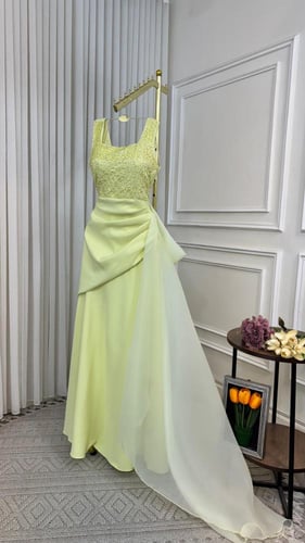 فستان سهرة فاخر ثلاث الوان وردي - اصفر - برغندي