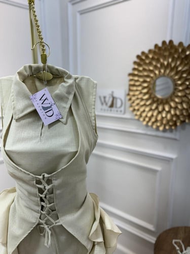 فستان الموسم لونين اسود - بيج