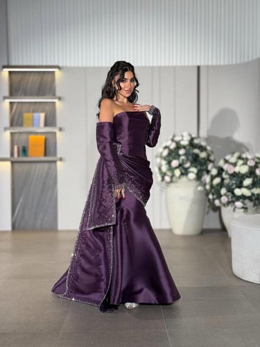 فستان سهرة ليلكي فخم