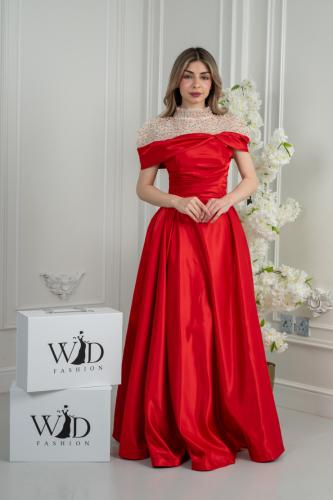 فستان فخامة اللؤلؤ والأحمر