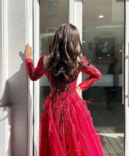 فستان احمر كلوش دبل