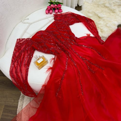 فستان احمر كلوش دبل