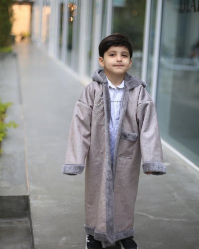 فروه شتويه للأطفال بلاسم لون رمادي