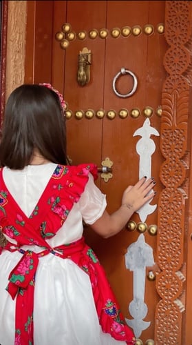 فستان شالكي رمضان لون احمر بناتي