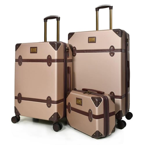 مورانو شنط سفر فايبر ثلاثة قطع مع مكياج ذهبي و بني