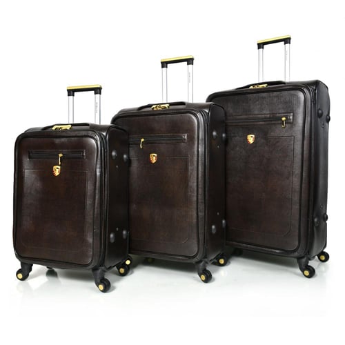 مورانو طقم شنطة سفر جلد كلاسيك سادة اربع قطع كوفي