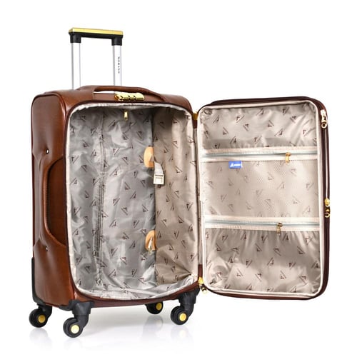 مورانو طقم شنطة سفر جلد كلاسيك سادة اربع قطع بني غ...