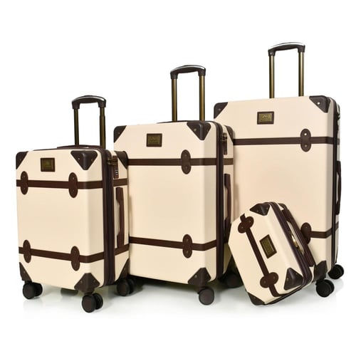 طقم شنط سفر من مورانو 4 قطع مع شنط مكياج فاخرة بيج