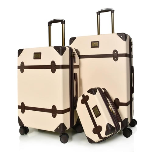 طقم شنط سفر من مورانو 4 قطع مع شنط مكياج فاخرة بيج