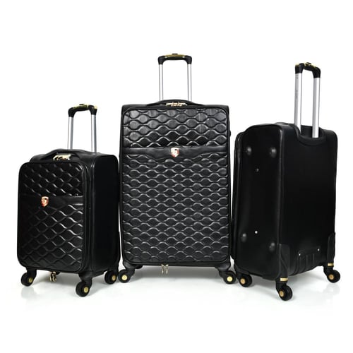 مورانو طقم شنطة سفر جلد ثلاث قطع أسود