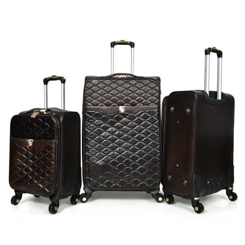 مورانو طقم شنطة سفر جلد ثلاث قطع كوفي