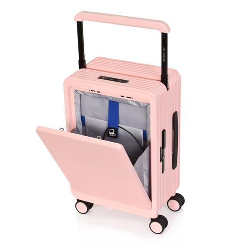 مورانو شنط سفر فايبر 20 انش بجيب أمامي وردي