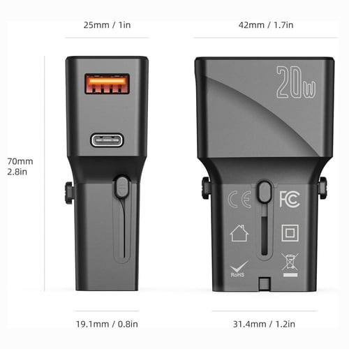 محول سفر عالمي صغير محمول بقوة 20 و مدخل (USB-C) و...