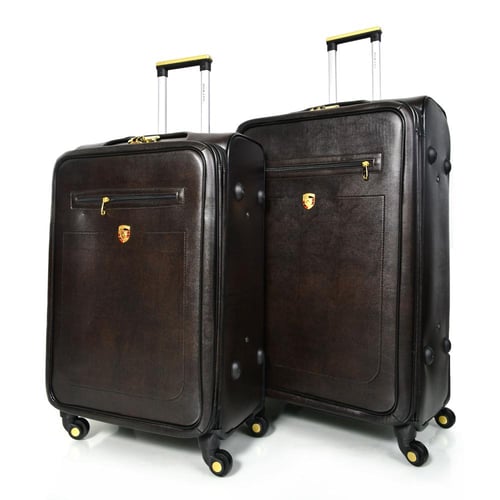 مورانو طقم شنطة سفر جلد كلاسيك سادة اربع قطع كوفي