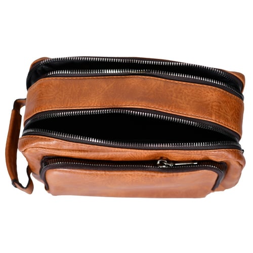 شنطة يد جلد بمقبض معصم مع فتحة داخلية للنقود والبط...