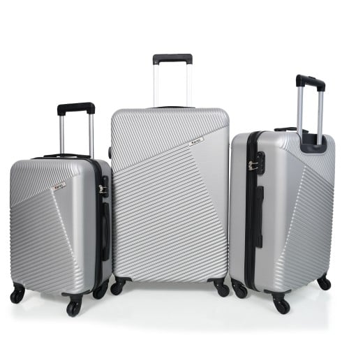 ويفز طقم شنط سفر 3 قطع فايبر فاخر مخطط عصري سلفر