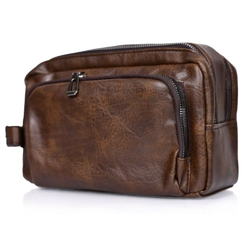 شنطة يد جلد بمقبض معصم مع فتحة داخلية للنقود والبط...