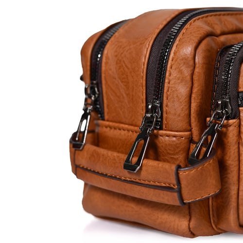 شنطة يد جلد بمقبض معصم مع فتحة داخلية للنقود والبط...