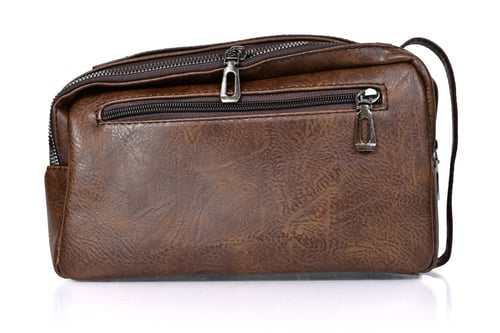 شنطة يد جلد بمقبض معصم مع فتحة داخلية للنقود والبط...