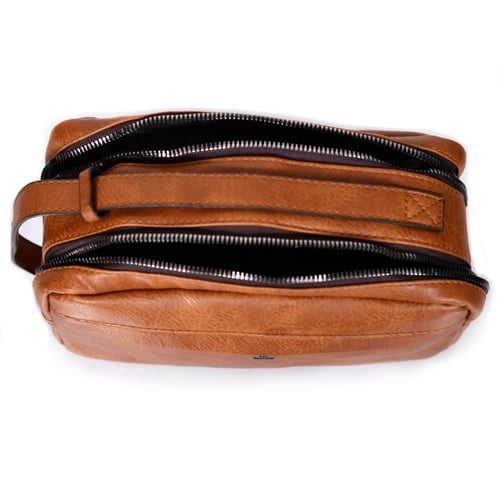 شنطة يد جلد بمقبض معصم مع فتحة داخلية للنقود والبط...