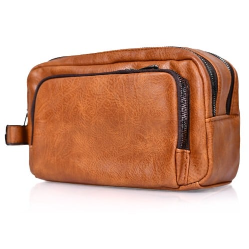 شنطة يد جلد بمقبض معصم مع فتحة داخلية للنقود والبط...