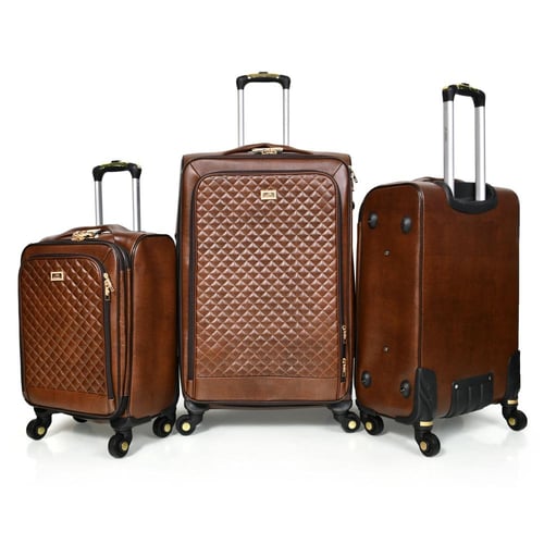 مورانو طقم شنطة سفر جلد اربع قطع بني غامق