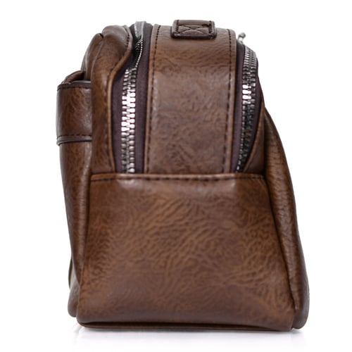 شنطة يد جلد بمقبض معصم مع فتحة داخلية للنقود والبط...