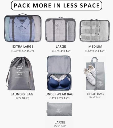 مورانو طقم منظم حقيبة سفر مكون من 7 قطع رمادي