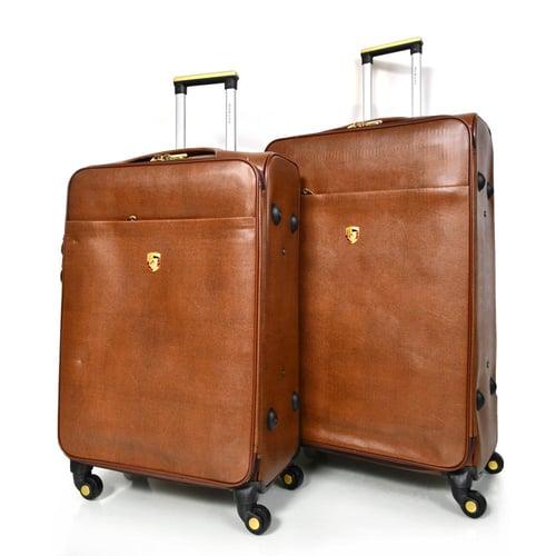 مورانو طقم شنطة سفر جلد كلاسيك سادة اربع قطع بني ف...