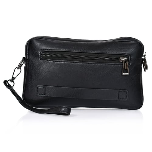 شنطة يد جلد بمقبض معصم مع فتحة داخلية للنقود والبط...