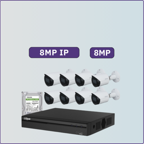 كاميرات مراقبة IP شبكية - 8 ميجابكسل - 8 كاميرات م...