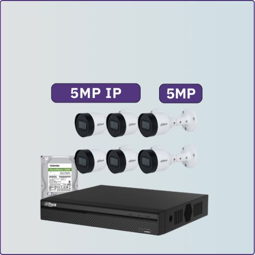 كاميرات مراقبة IP شبكية - 5 ميجابكسل - 6 كاميرات م...