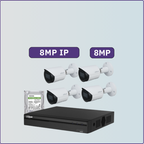 كاميرات مراقبة IP شبكية - 8 ميجابكسل - 4 كاميرات م...