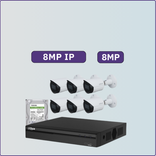 كاميرات مراقبة IP شبكية - 8 ميجابكسل - 6 كاميرات م...