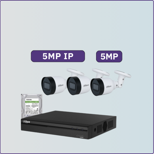 كاميرات مراقبة IP شبكية - 5 ميجابكسل - 3 كاميرات م...