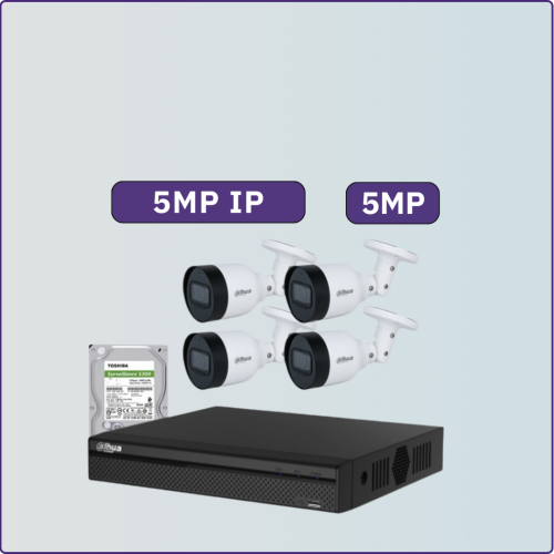 كاميرات مراقبة IP شبكية - 5 ميجابكسل - 4 كاميرات م...