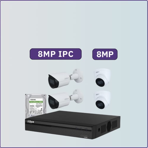 كاميرات مراقبة IP شبكية - 8 ميجابكسل - 4 كاميرات م...