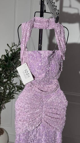 فستان سهره موف دانتيل على لول وكردانة