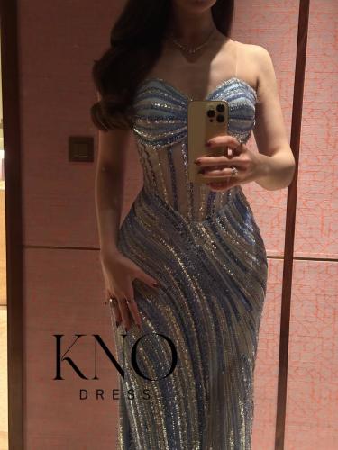 فستان سماوي باربي فاخر بكورسيه وشال جورجيت.