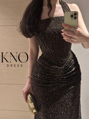 فستان سهره بني دانتيل على لول