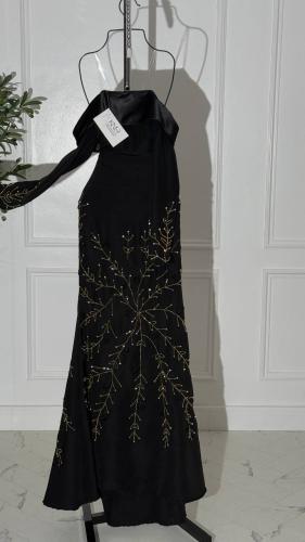 فستان سهرة اسود اوف شولدر بتطريز